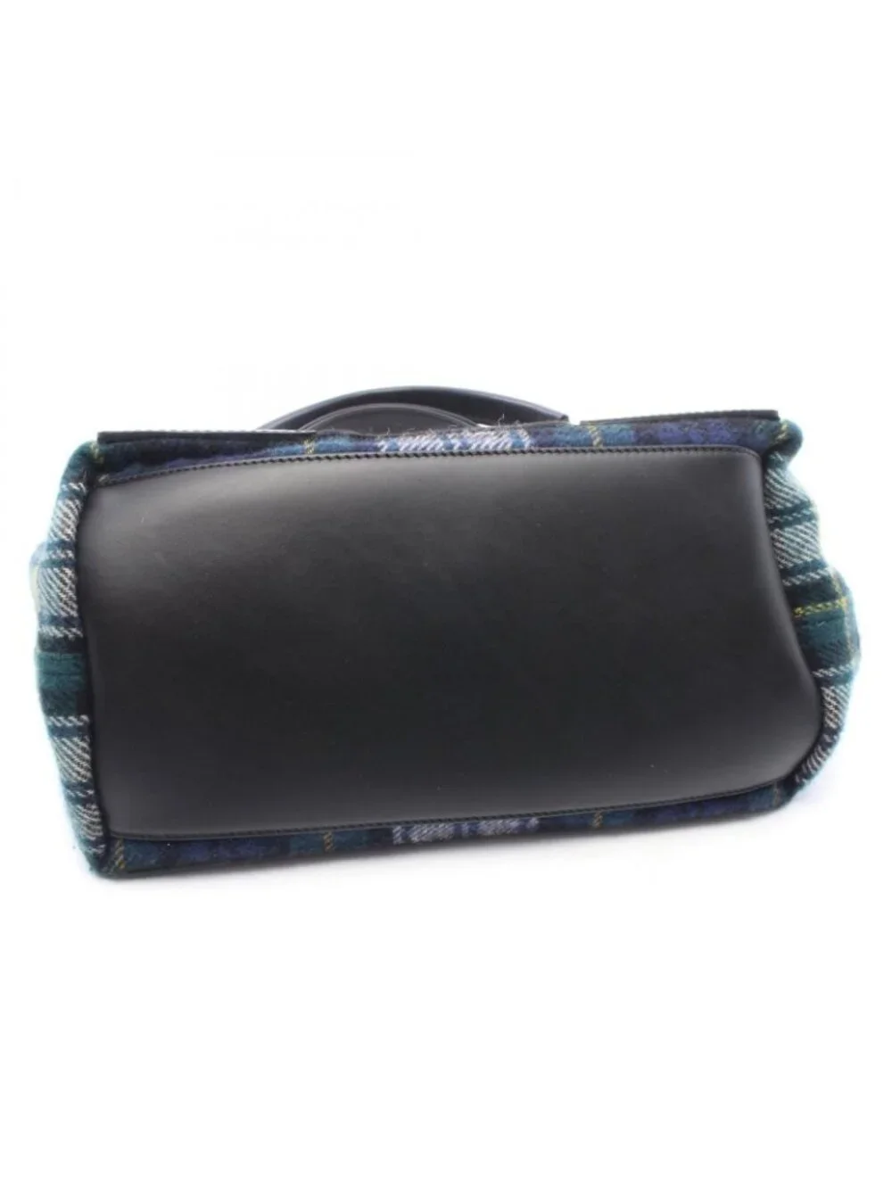 Balenciaga Tote Bag Navy Cabas S Check Black Plaid Wool Leather